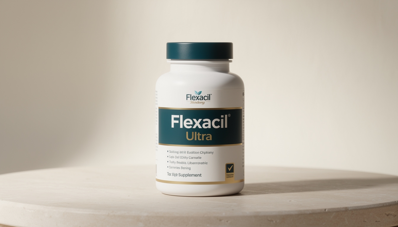Frasco de Flexacil Ultra, suplemento articular con glucosamina y colágeno
